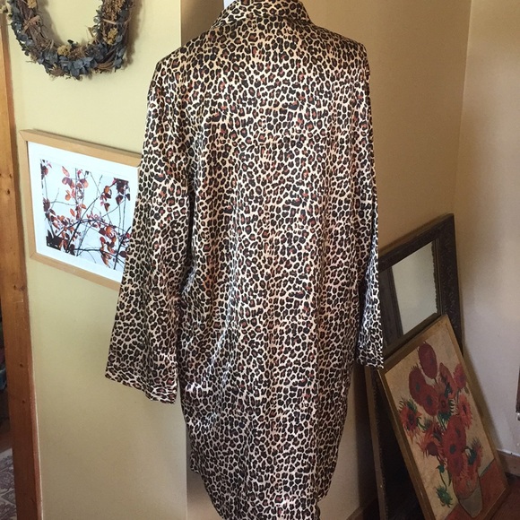 BED OF ROSES Size 2X Leopard SleepShirt SATIN Button-front Cotton POCKET $59 NEW - Picture 4 of 8